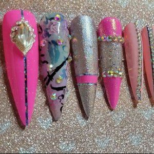 Holographic and pink press on nails